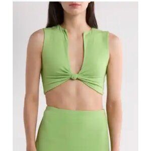 N By Naked Wardrobe SIze 1/ XS Shirred Knot Kiwi Crop Tank Soft Stretchy NWT $35